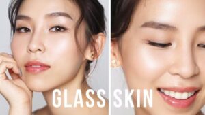 Woman with natural glass skin glow and radiant healthy-looking complexion
