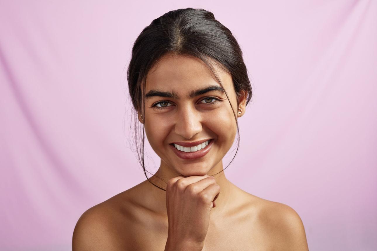 beautiful woman with clear glowing skincare