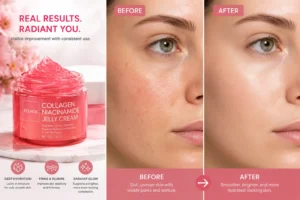 before and after collagen jelly cream glowing skin results