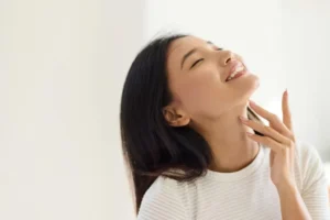 Close-up beauty portrait of smooth glowing skin