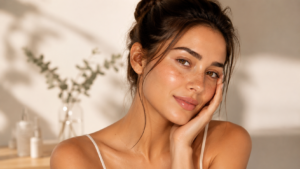 Close-up woman with dry skin concern and natural beauty look